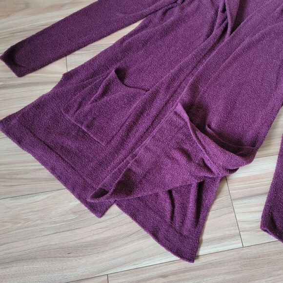 Barefoot Dreams Cozychic Lite Coastal Hooded Long Cardi in Burgundy - Picture 4 of 11
